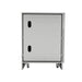 Rear view of Sunstone SAC20CSDR 20-inch appliance cabinet, stainless back panel with utility access cutouts and adjustable legs.