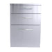 Front view of Sunstone SBC24STD 24-inch stainless steel triple drawer base cabinet featuring professional bar handles and a sleek weather-resistant finish for outdoor kitchens.