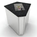 Sunstone 30-degree corner cabinet installed with a dark granite countertop and a built-in outdoor gas side burner.