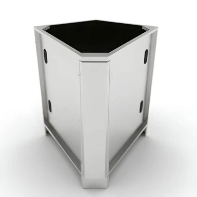 Sunstone SBC5C30 30-degree stainless steel corner cabinet for outdoor kitchens featuring utility access ports and adjustable leveling feet.