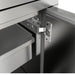 Close-up of heavy-duty soft-close door hinges and rubber weather-sealing on the Sunstone SBC30DSPC outdoor pantry for moisture protection.