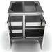 Interior view of Sunstone 30-inch dry storage pantry showing multi-level slide-out bins and adjustable shelves for organized outdoor kitchen storage.