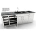 Sunstone weather-sealed dry storage pantry installed in a modern outdoor grill island with a granite countertop and matching stainless steel appliances.