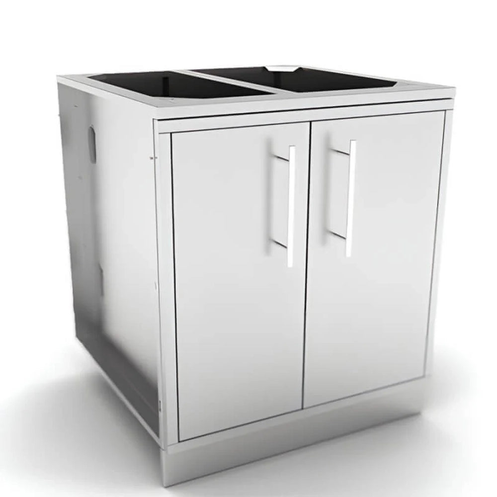 Sunstone SBC30DSPC 30-inch outdoor kitchen dry storage pantry cabinet in 304 stainless steel with double doors and sleek vertical handles.