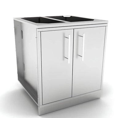Sunstone SBC30DSPC 30-inch outdoor kitchen dry storage pantry cabinet in 304 stainless steel with double doors and sleek vertical handles.
