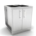 Sunstone SBC30DSPC 30-inch outdoor kitchen dry storage pantry cabinet in 304 stainless steel with double doors and sleek vertical handles.