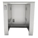 Front view of Sunstone SAC30APC 30-inch stainless appliance cabinet opening for a 21" outdoor refrigerator, with built-in electrical box.