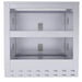 Front view of Sunstone SAC34DWC 34-inch stainless double warming drawer cabinet, built-in warming bay with vented toe-kick for BBQ islands.