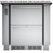 Front view of Sunstone SAC34APC 34-inch fridge appliance cabinet with 25" outdoor refrigerator installed; removable top counter rail for taller appliances.