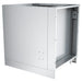 Rear/side view of Sunstone SAC34APC 34" stainless fridge appliance cabinet showing open back access for ventilation and hookups.