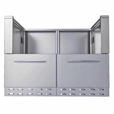 Sunstone SAC44HGDC 44-inch pellet grill base cabinet, stainless steel double drawers with vented toe-kick for outdoor kitchen island.
