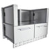 Angled view of Sunstone SAC44HGDC pellet grill base cabinet 44", stainless steel with dual drawers and open rear access panels.