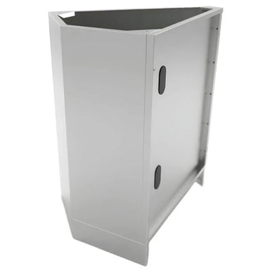 High-angle view of a single Sunstone 45-degree corner cabinet transition piece designed for modular outdoor kitchen cabinet integration.