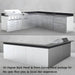 Dual-view rendering of a Sunstone outdoor kitchen island featuring a SCC31BP90 90-degree corner back panel and social bar seating area.