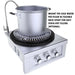 Sunstone cold-water pot filler with flexible spout mounted beside outdoor burner, filling a large stock pot on raised cooking grate.