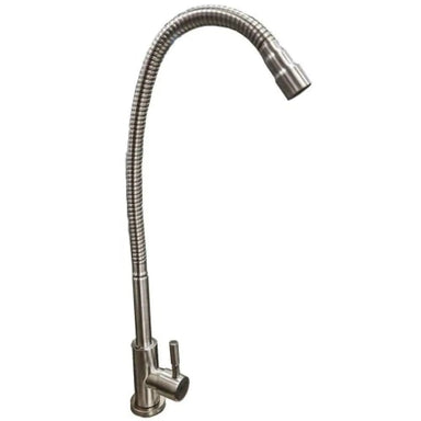 Sunstone SUN24PCB-Faucet cold-water pot filler faucet in satin finish with flexible gooseneck spout and single lever handle.