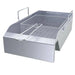 Sunstone SUNCP-FYER 10" deep fryer grill insert, stainless pan with wire fryer basket and long handle on white background.