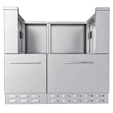 Front view of Sunstone SAC37HGDC pellet grill base cabinet 37", stainless steel with two large drawers and vented toe-kick.