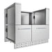Sunstone SAC37HGDC 37-inch pellet grill base cabinet in stainless steel, dual drawers and open rear access for outdoor kitchen setup.