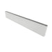 Detailed close-up of a Sunstone SCC25KP 25-1/2 inch stainless steel side kickplate showing the brushed #4 finish and the seamless transition where it meets the cabinet base.