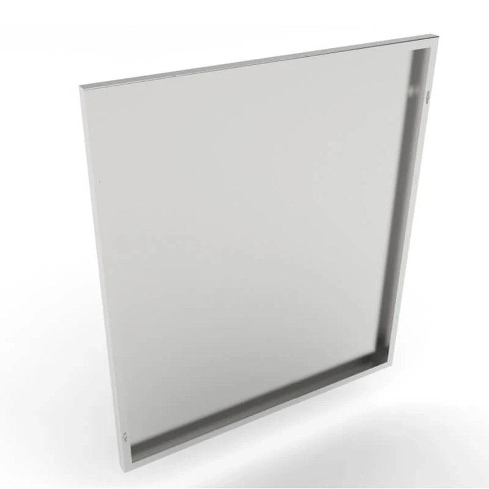 Rear view of the Sunstone SCC27EP universal base end panel revealing the interior mounting flange and structural reinforcement for secure attachment to outdoor cabinetry.