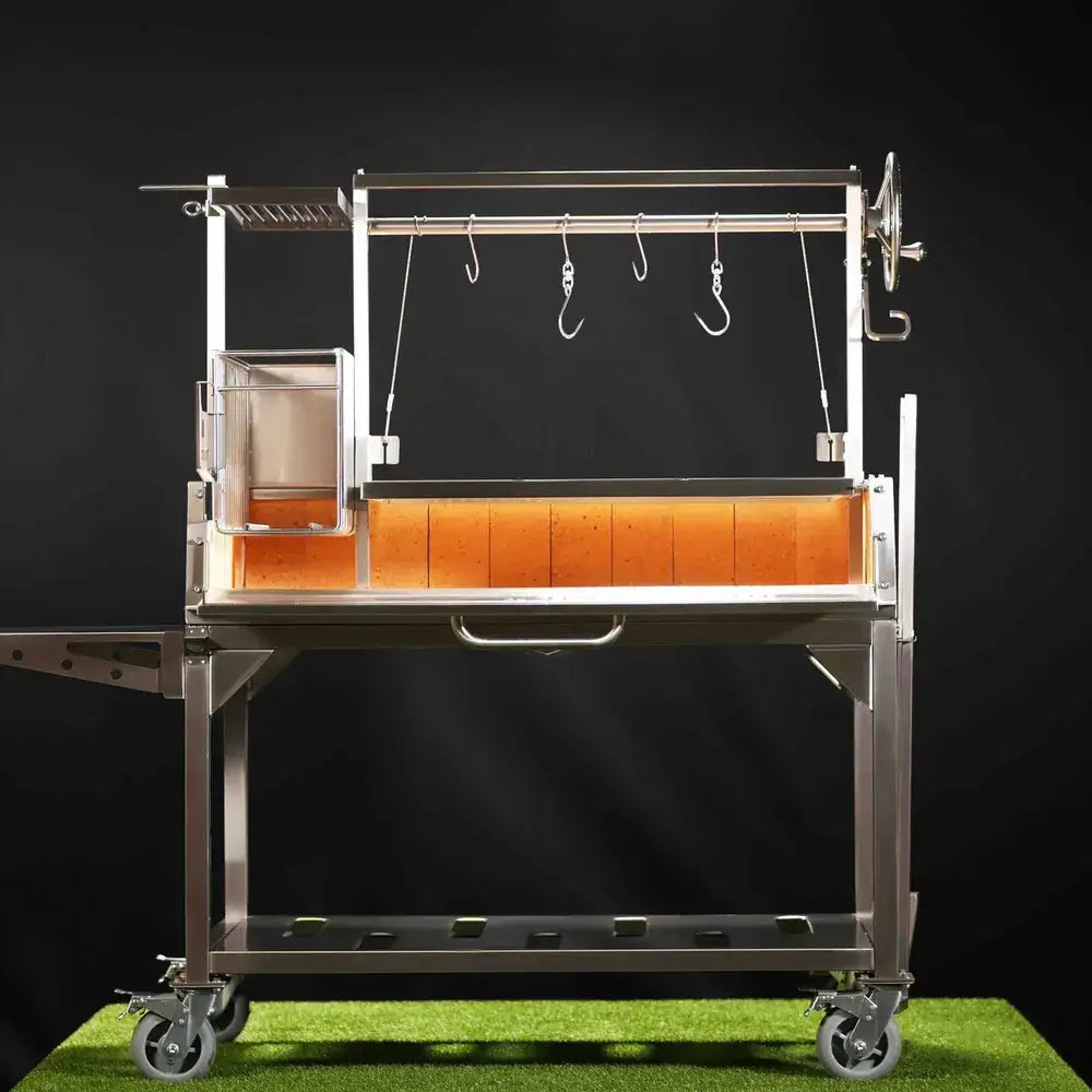 Tagwood BBQ23SS XL Santa Maria grill studio view with firebrick-lined firebox interior