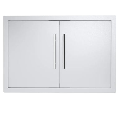 Sunstone TEX-DD30 30" access doors in 304 stainless steel, double-door outdoor kitchen cabinet insert with vertical handles.