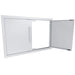 Sunstone TEX-DD30 30-inch 304 stainless double access doors with one door open, showing hinge and flush-mount frame.