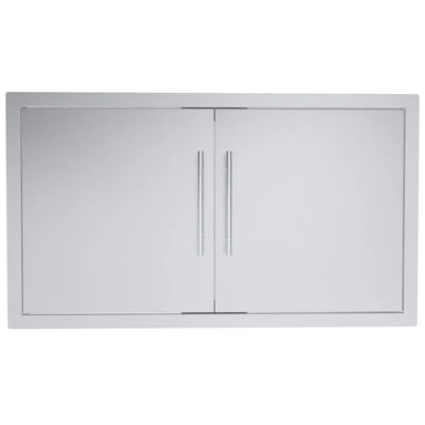 Sunstone TEX-DD36 36" double access doors in 304 stainless steel, flush-mount outdoor kitchen cabinet doors with long handles.