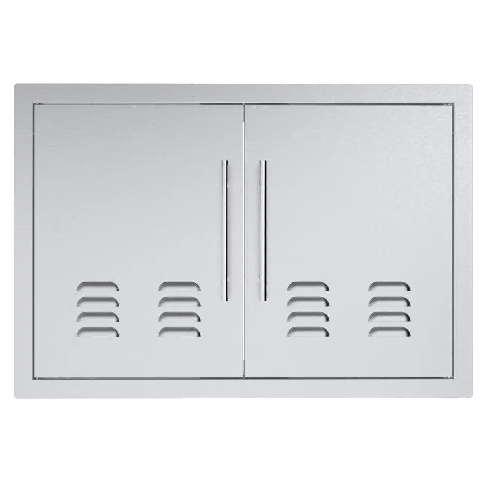 Sunstone TEX-DDV30 30" vented double access doors in 304 stainless steel, flush-mount outdoor kitchen cabinet doors with vents.