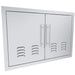 Angled view of Sunstone TEX-DDV30 30-inch vented stainless double access doors for outdoor BBQ island storage.
