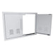 Sunstone TEX-DDV30 30-inch vented double access doors with one door open, showing hinge hardware and ventilation cutouts.