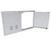 Sunstone TEX-DDV36 36-inch vented double access doors with one door open, showing interior frame, hinge side, and ventilation cutouts.