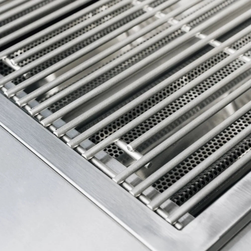 Detailed view of True Flame professional-grade stainless steel rod cooking grates.