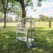 Tagwood BBQ03SS Mini Santa Maria grill rear angle view with crank wheel and storage shelf