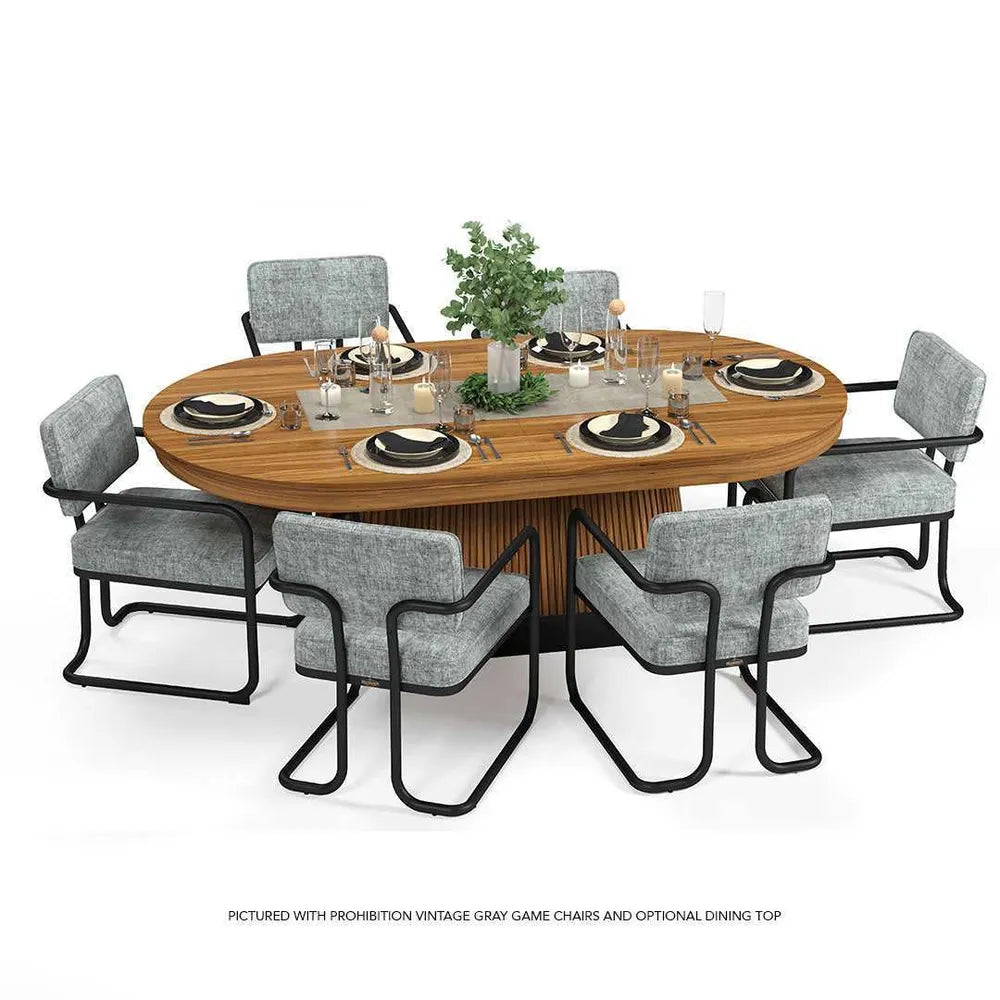 RAM Game Room PRO60TBL-W walnut oval dining table with gray chairs