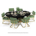 RAM Game Room PRO84TXTBL-B black oval dining table with green chairs