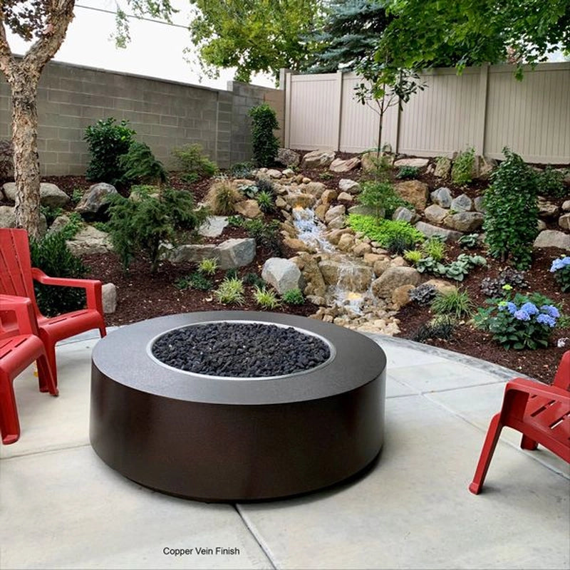 The Outdoor Plus Unity Round Fire Pit Lifestyle Patio Setting
