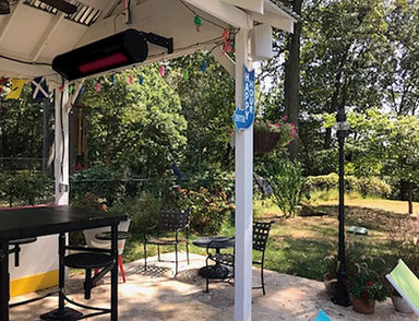 Outdoor pavilion featuring remote-operated SunStar 50N10-SGL1560 heaters for effortless temperature control.