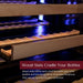 Close-up of the vibration-reducing wood slats on an Allavino VSW11955S-1SL wine refrigerator shelf designed to cradle and protect wine collections.