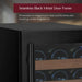 Allavino 15" wine cooler, close-up of seamless black metal door frame, fingerprint resistant.