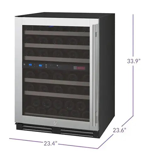 Allavino VSWR56 Dimensions using Dual Zone Left Hinge in SS Model as Example