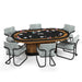RAM Game Room PRO60TBL-W walnut poker table with gray chairs and chips