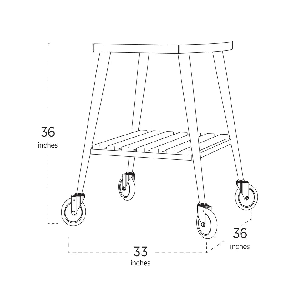 WPPO Infinity 66 wheeled trolley cart dimension diagram showing 36-inch height, 33-inch width, and 36-inch depth.