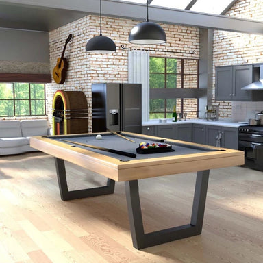 White Billiards Lorren modern pool table with light oak frame and charcoal felt