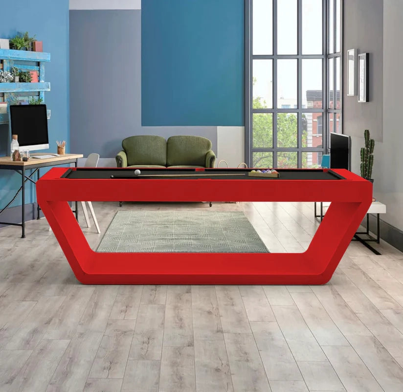 White Billiards Sofia luxury red pool table in contemporary home office setup