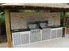 Outdoor kitchen island example featuring Sunstone stainless doors/drawers, including a double access door used for under-counter storage/utility access.