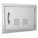 Angled view of Sunstone A-DH1420 vented 14x20 stainless access door – right-hinge utility door for outdoor BBQ islands and equipment ventilation.