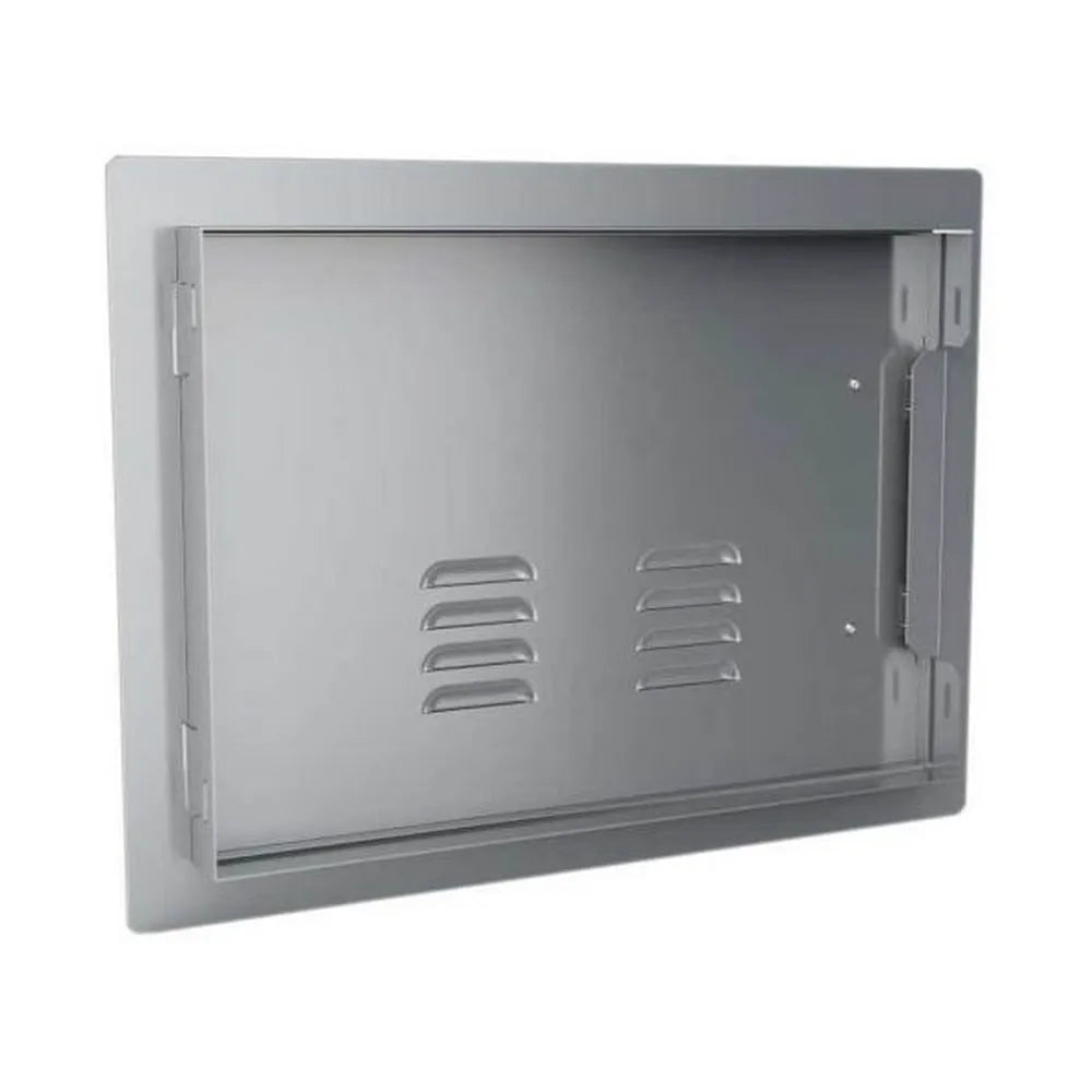 Rear view showing mounting frame of Sunstone A-DH1420 – 14" x 20" vented 304 SS access door for built-in outdoor kitchen installations.
