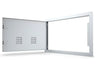 Sunstone A-DH1724-L 17" x 24" vented access door shown open – left-swing 304 stainless outdoor kitchen utility door with louvered vents for airflow.